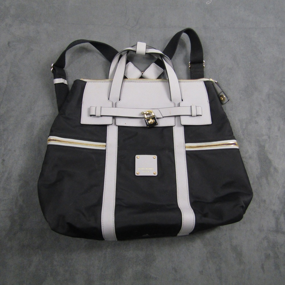 Henri Bendel Jetsetter Backpack Women Large Black Grey Convertible Nylon Leather